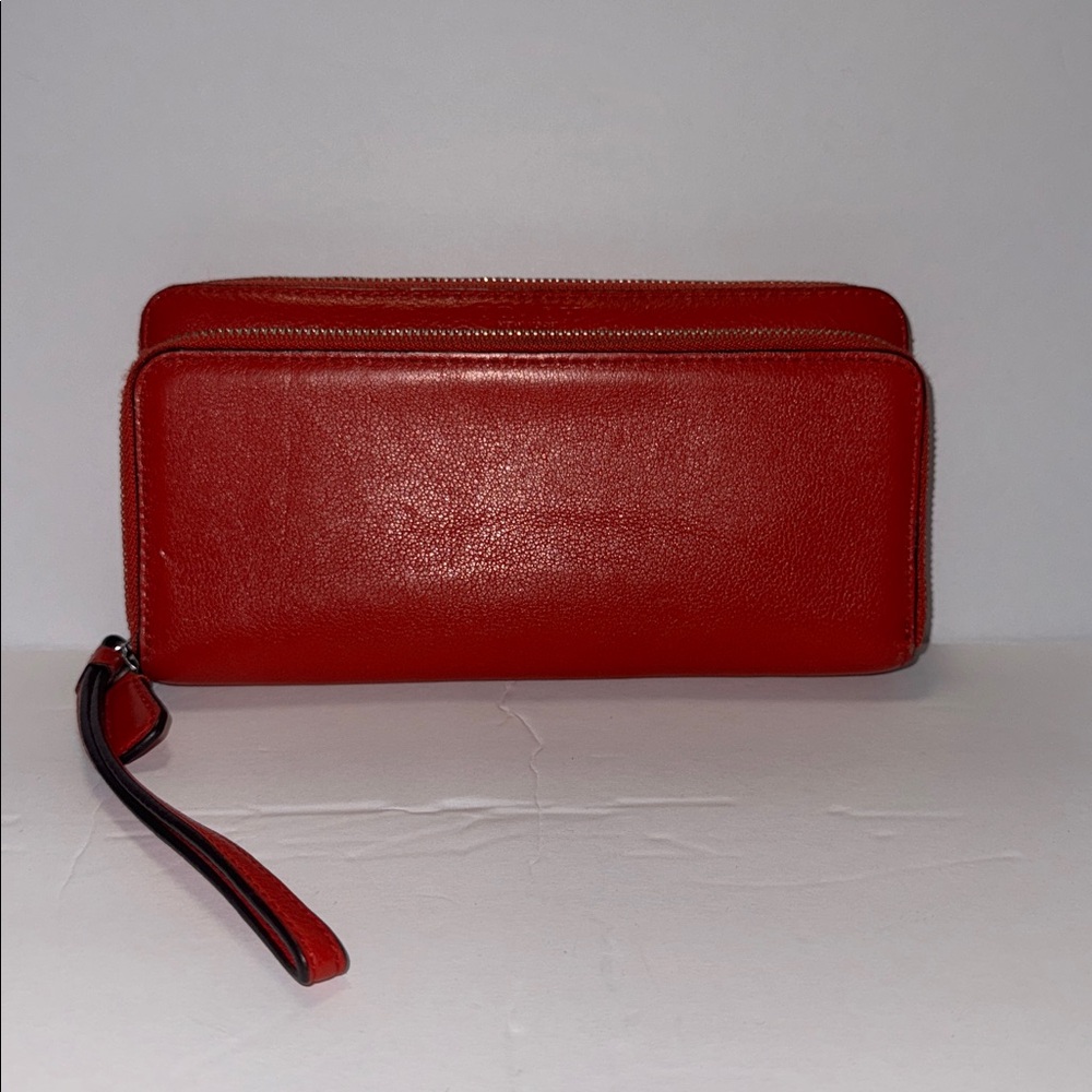 Coach Women's Red Leather Wristlet Wallet - Women's Zip Clutch